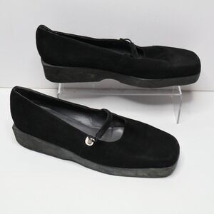 Stuart Weitzman Black Suede Square Toe Mary Jane Platform Wedge Shoes Size 10 B